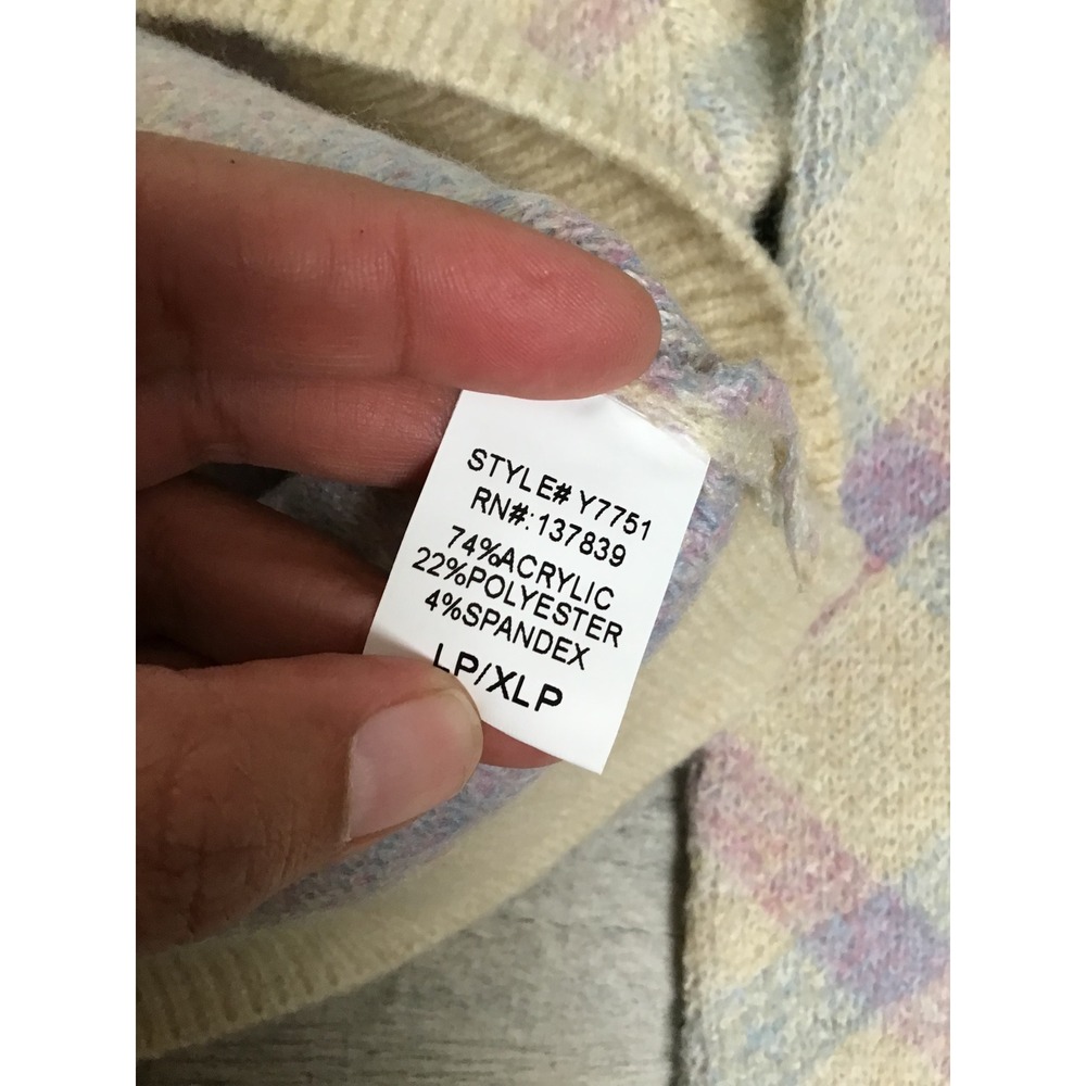 Dreamers by Debut Women's Cream Plaid V-Neck Fuzzy Cardigan Petite Size L/XL NWT - Picture 5 of 5